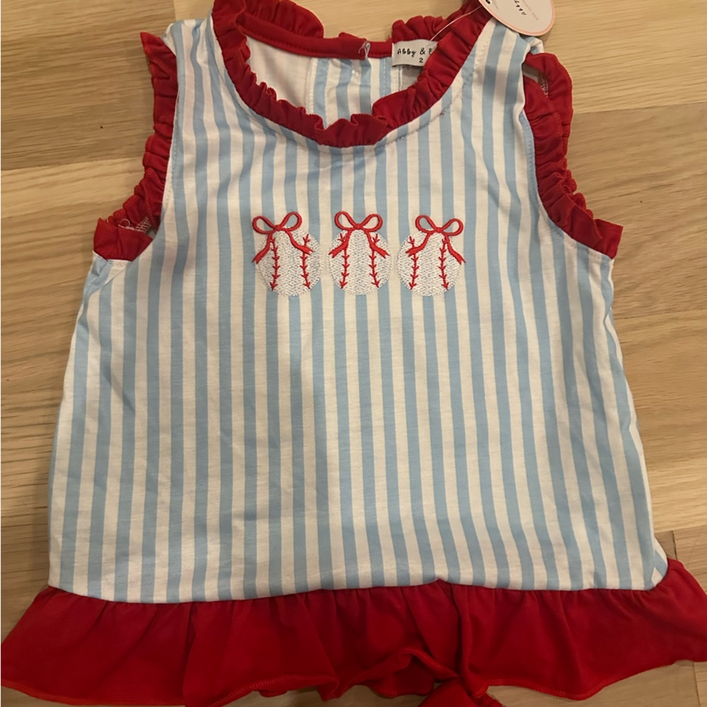 Kids Striped Blue & Red Ruffle Matching Set - Picture 4 of 4
